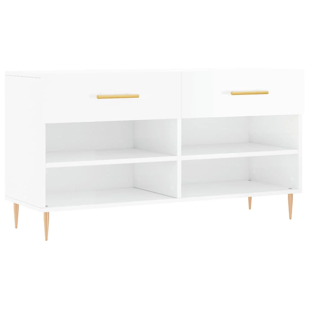 Panca portascarpe/stivali cassettiera mensola mobiletto portaoggetti per ingresso finitura lucida 102 x 35 x 55 cm legno ingegnerizzato bianco 02_0022896