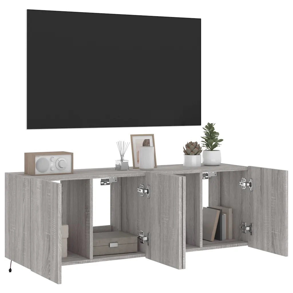 Mobili TV a Parete con Luci LED 2pz-Set di 2 Credenza per TV sospesa Grigio Sonoma 60x35x41 cm