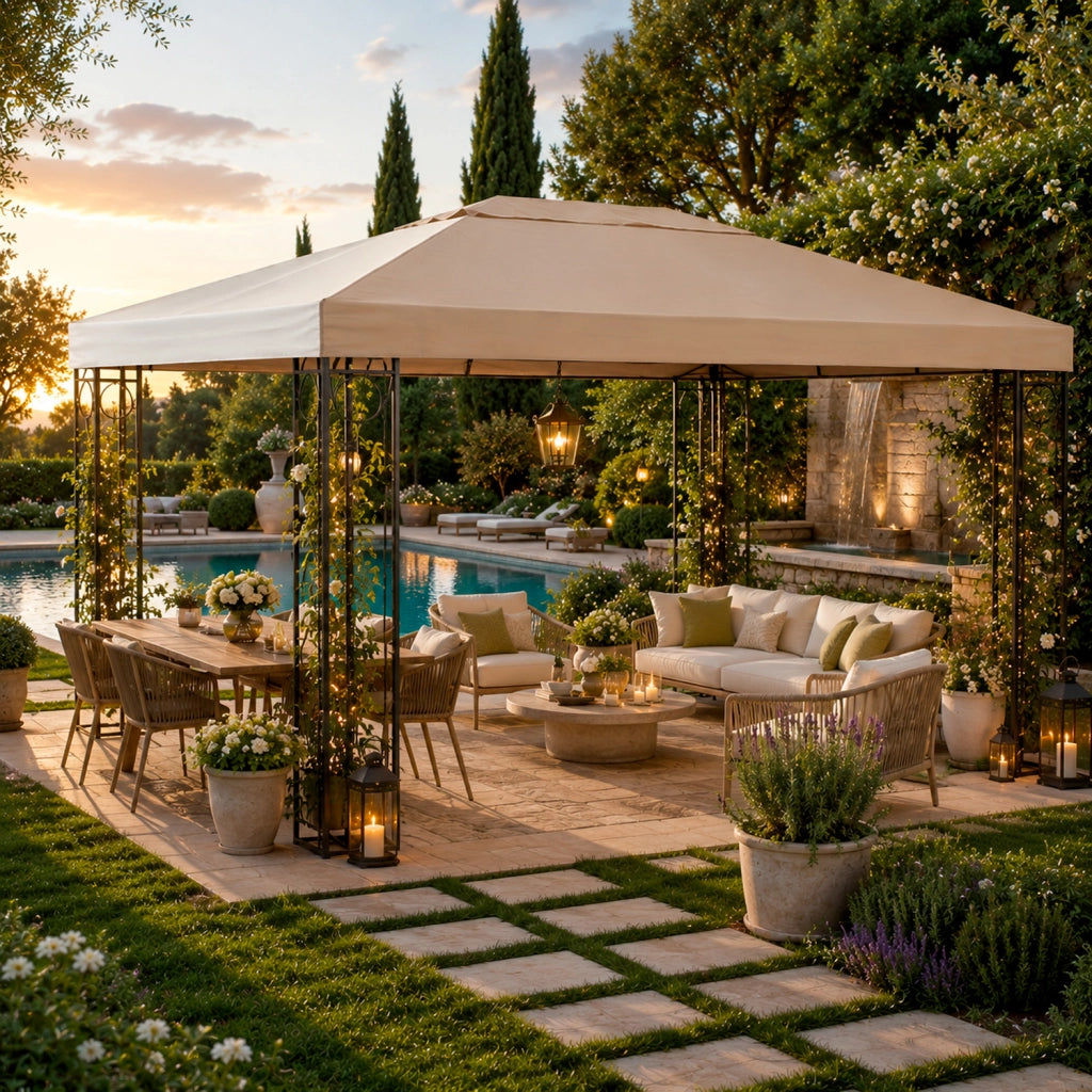 Telo Di Ricambio Per Gazebo 3x4 Metri Impermeabile In Poliestere PVC Con Protezione UV E Chiusura Rinforzata Per Giardino Terrazza Veranda Outdoor Copertura Resistente Antipioggia 300 x 400 Cm Beige