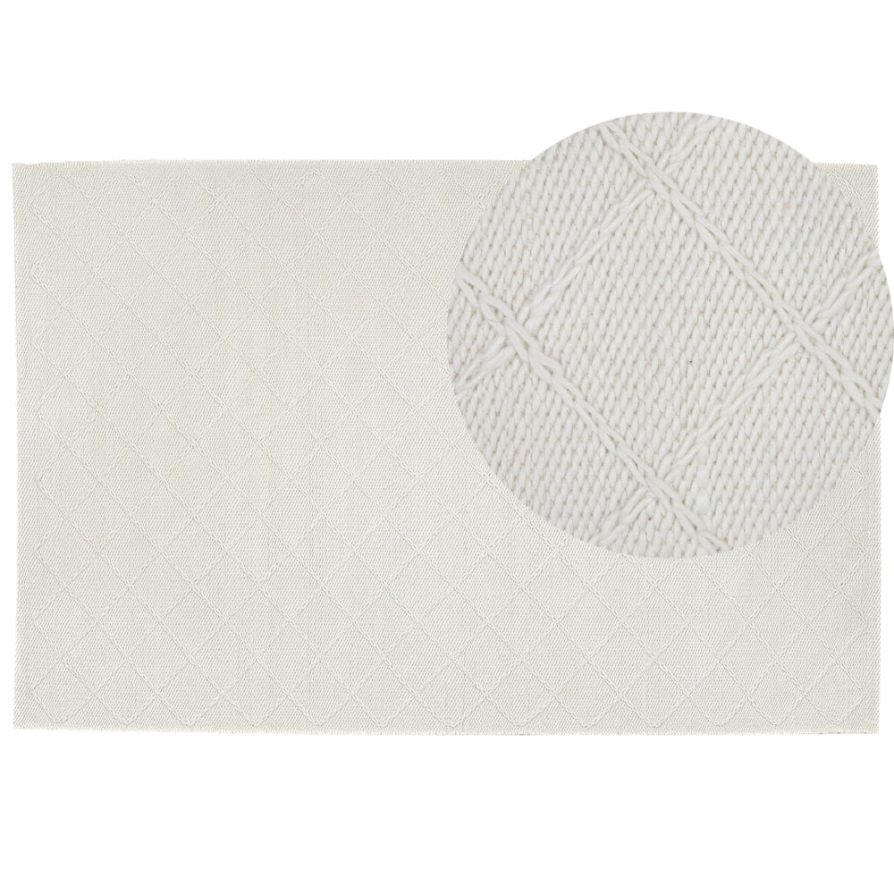 Tappeto tappetino Lana Bianco Sporco con Cotone 160 x 230 cm Rettangolare Intrecciato a Mano Motivo Geometrico Boho