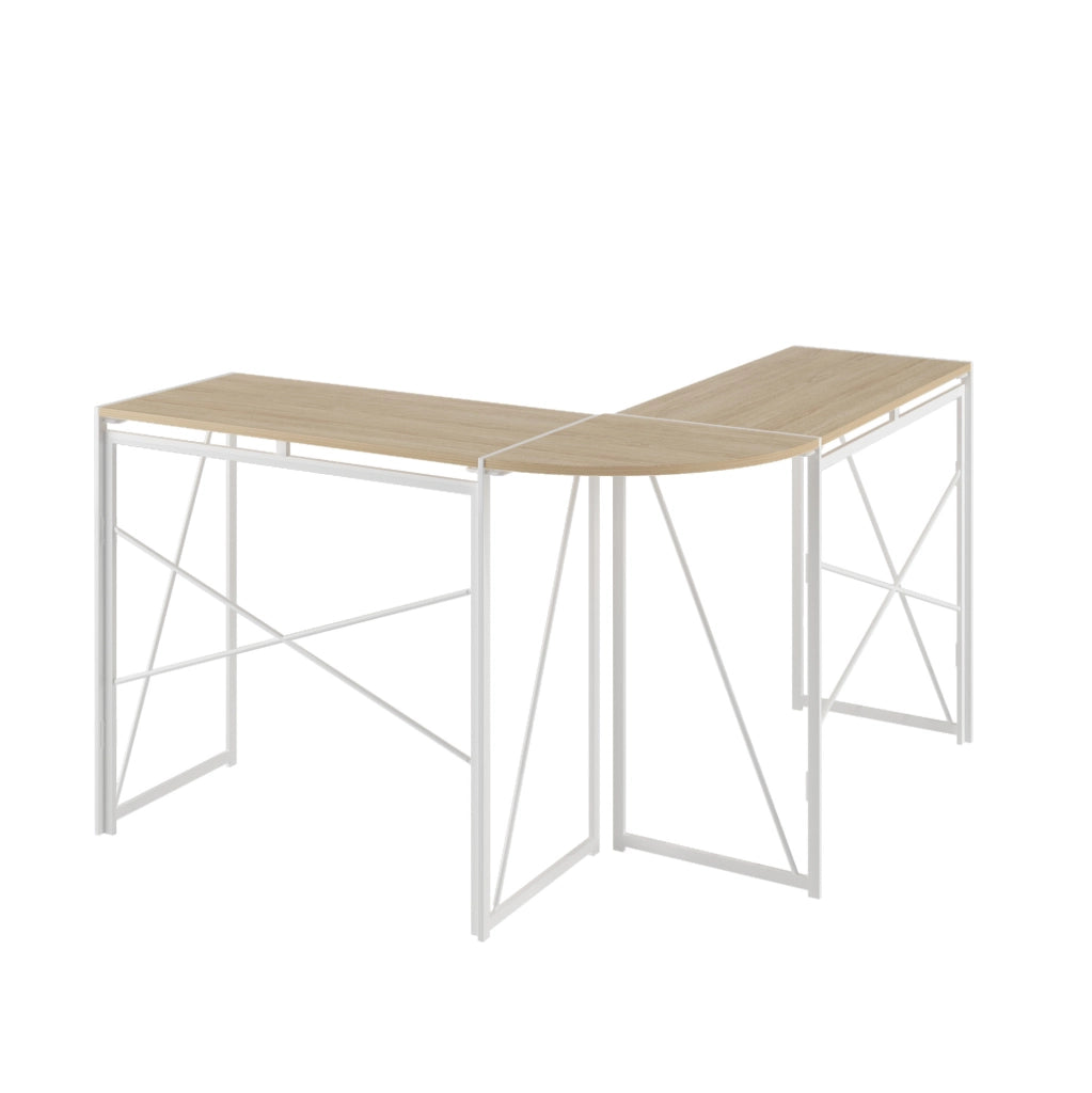 Scrivania angolare a L in MDF e metallo rovere bianco