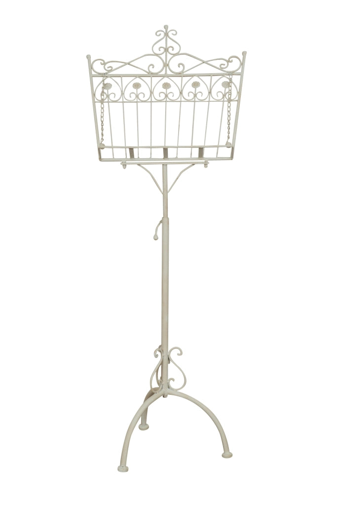 Biscottini Leggio da terra in ferro battuto pieno finitura bianca anticata L46xPR32xH139 cm