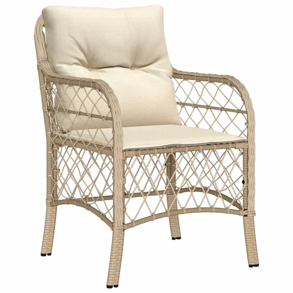 Set da Pranzo da Giardino 9 pz con Cuscini Beige in Polyrattan
