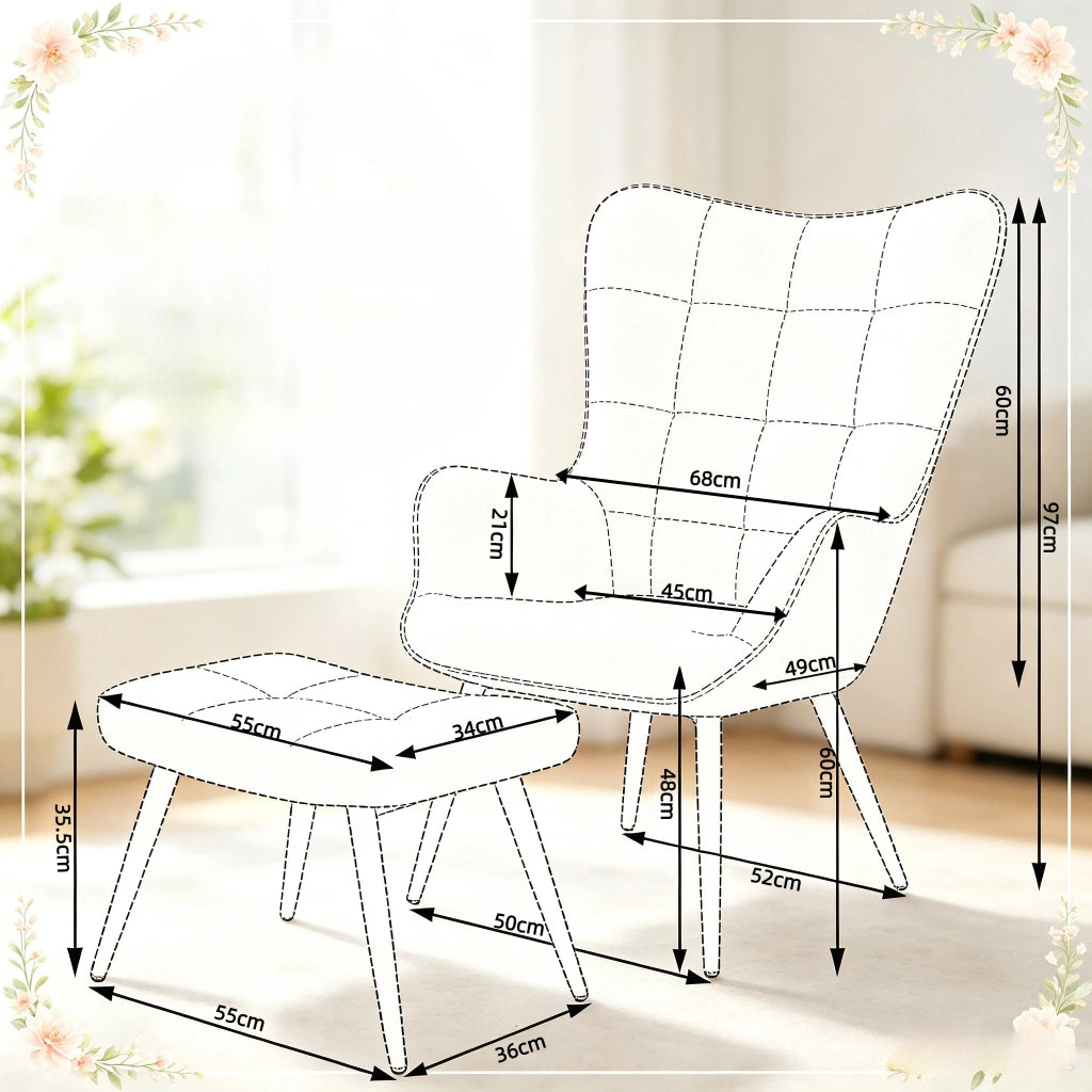 POLTRONA con Poggiapiedi 50x49x97 cm Velluto Grigio Scuro Set 2 pezzi