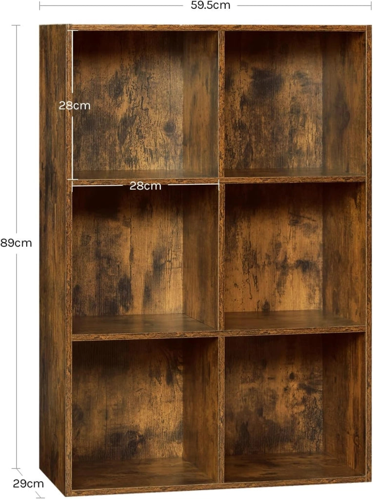 Libreria con 6 Cubi, Scaffale per Libri, Libreria Verticale per Camera da Letto, Soggiorno, Studio, Ufficio, Legno Ingegnerizzato, Marrone rustico, 59.6x29x89cm