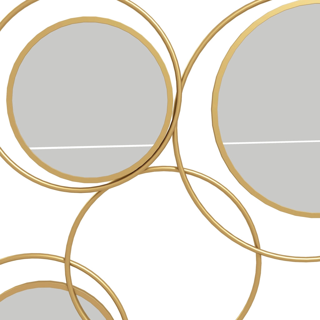 Specchio Decorativo Parete 3D con 4 Specchi Rotondi ¨C Minimal ¨C Dorato 110x68 cm