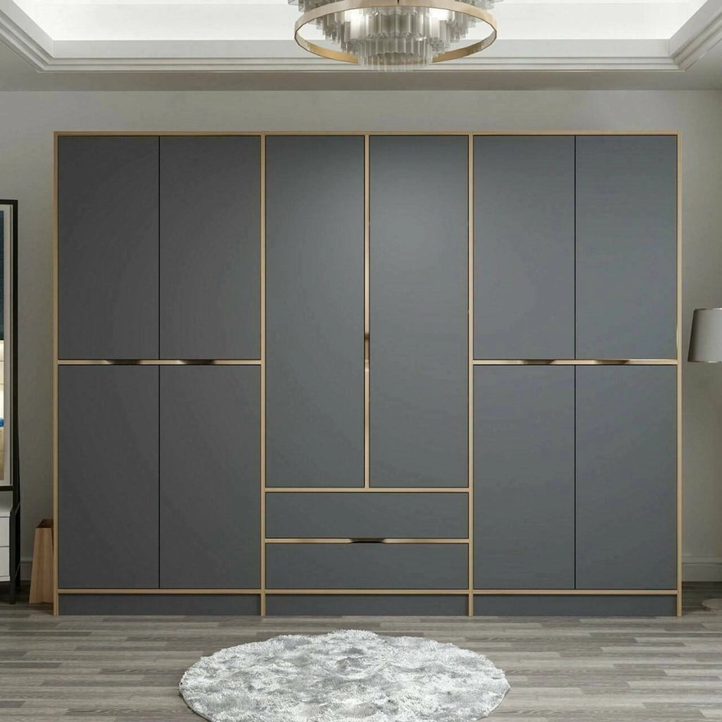 Armadio Camera da Letto Gaspard, Guardaroba Grande Appendiabiti, 277x208h cm Nero e Marrone noce\