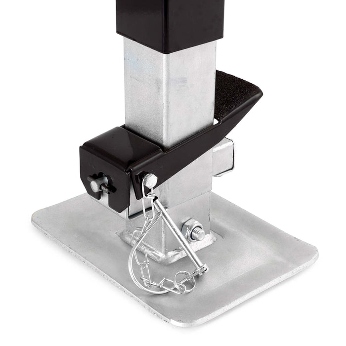 Piede stabilizzatore per rimorchi roulotte, max 900 kg, regolabile in altezza con manovella, con pedale e perno di sicurezza