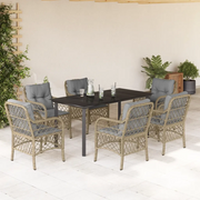 Set Pranzo da Giardino 7 pz con Cuscini Beige Misto Polyrattan