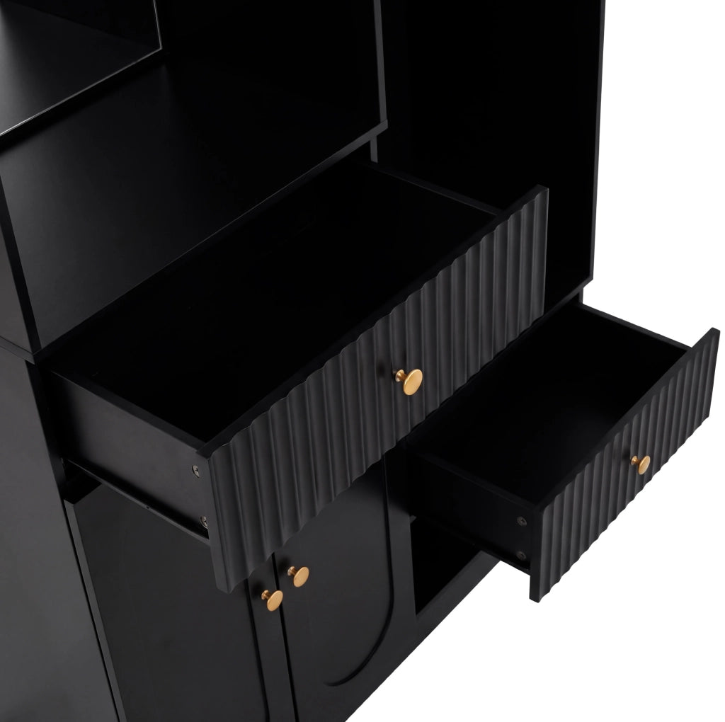 Garderoba da ingresso 100x35x180 cm con specchio; seduta e LED; MDF; nero