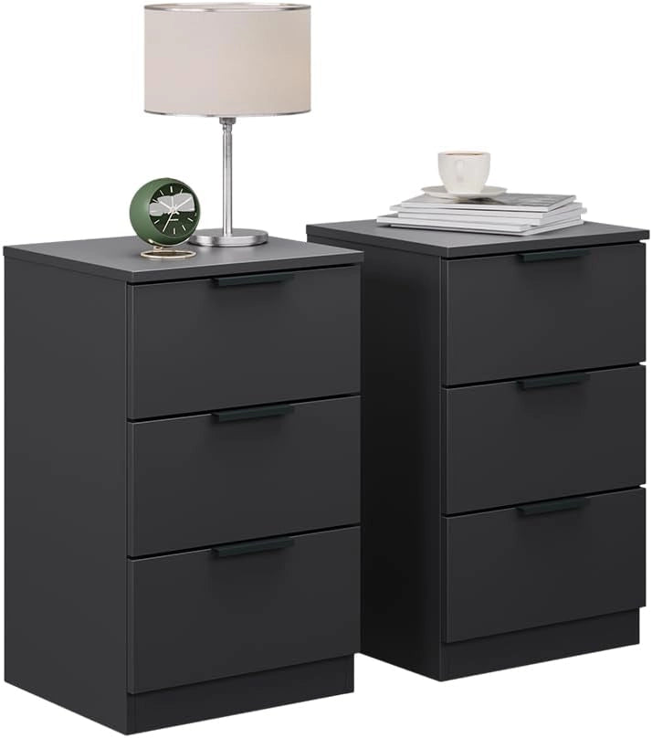 Comodino Fino, Nero, con cassetti