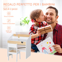 Set Scrivania e Sedia per Bambini con Cassetto e Scaffale in MDF Bianco e Legno