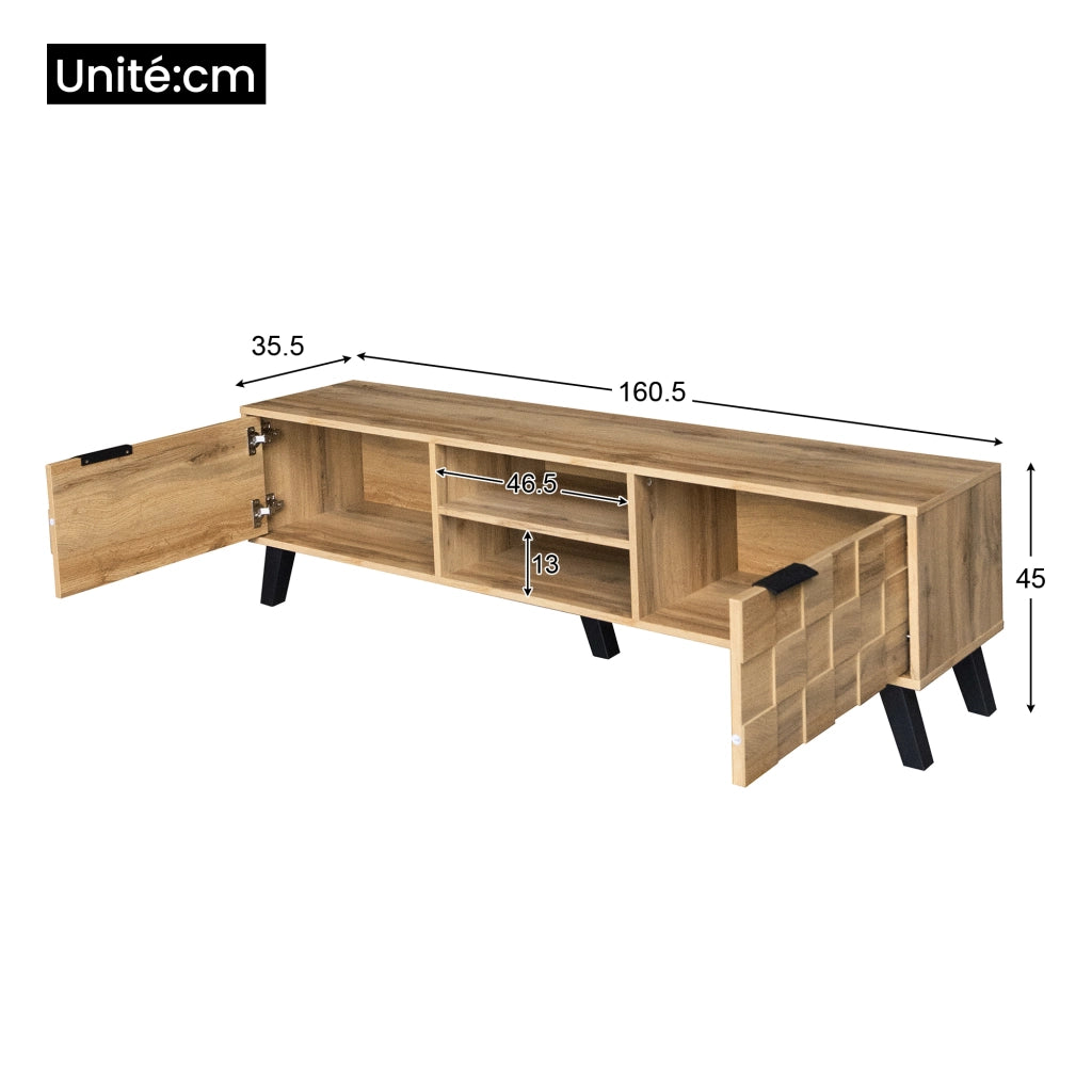 OKWISH Mobile TV con 2 Ante e 2 Vani Aperti, Cerniere Ammortizzate, Stile Moderno, per Soggiorno, 160,5 x 35,5 x 45 cm