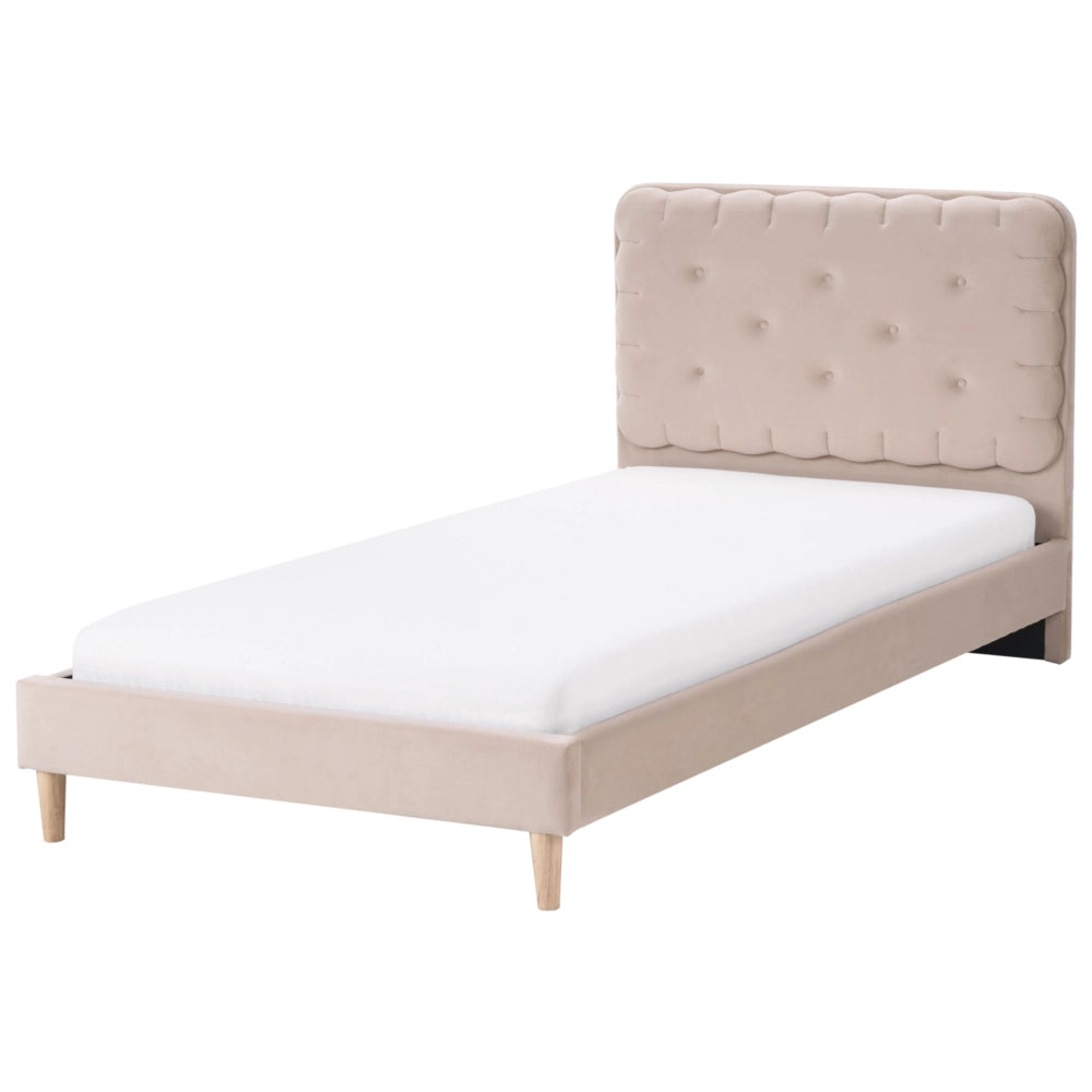 Letto Beige Velluto Imbottito Telaio Poggiatesta 90 x 200 cm Singolo Dimensione Camera da letto Bambini Camera Moderna Tradizionale