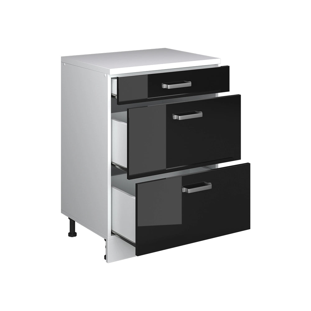 Mobile per mansarda Rion Nero lucido/Bianco 60 x 83.8 cm senza inclinazione con 3 cassetti Vicco