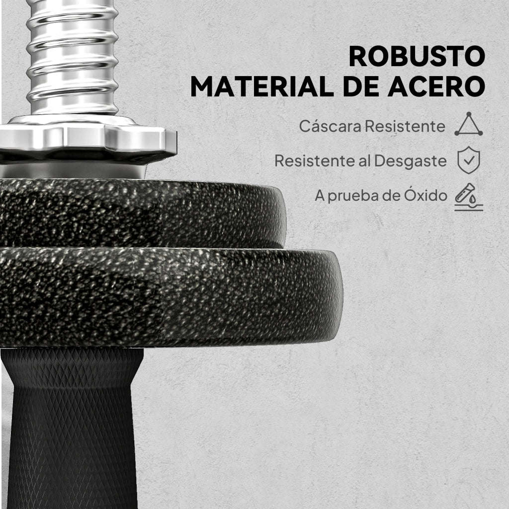 Set Manubri Regolabili 20kg 2in1 ¨C Xylo ¨C Con Barra Dritta Collegamento Impugnature Antiscivolo