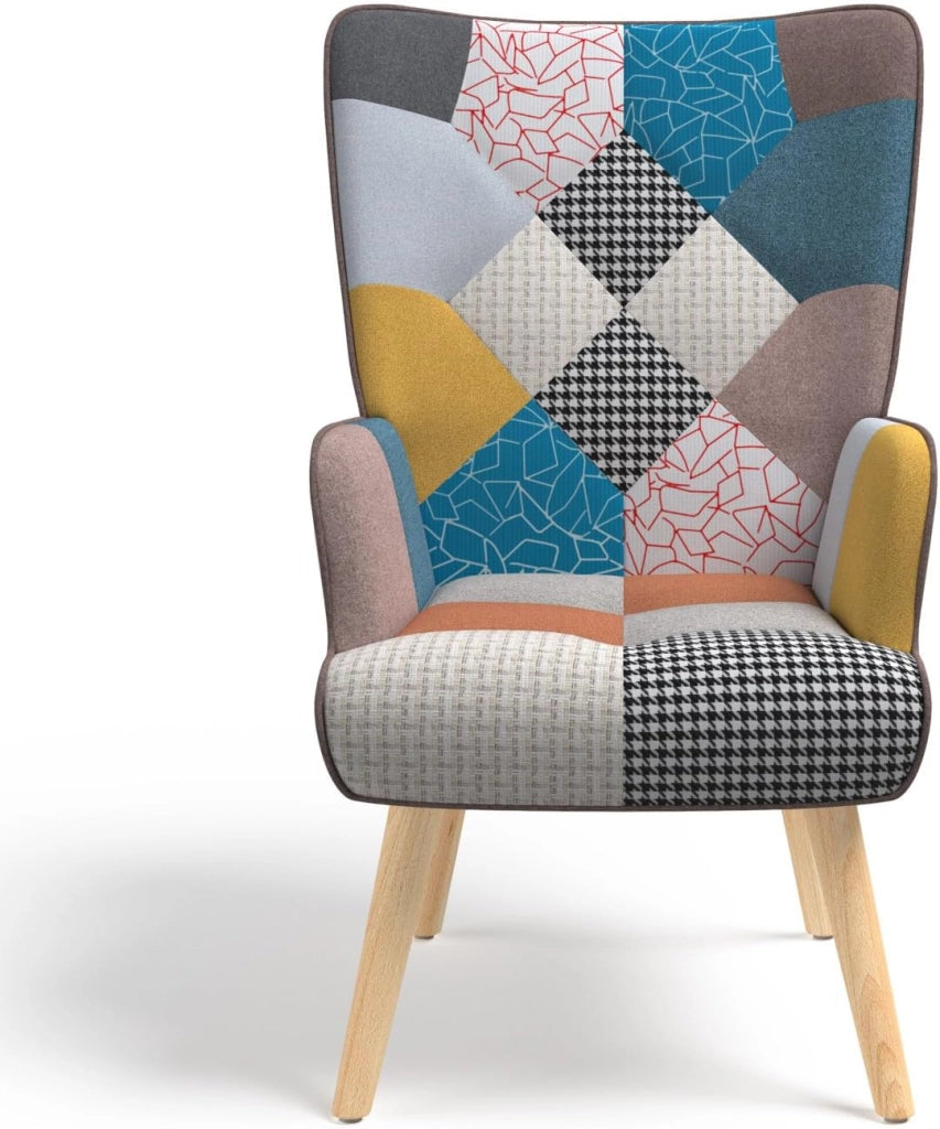 Poltrona scandinava IVAR in tessuto patchwork multicolore