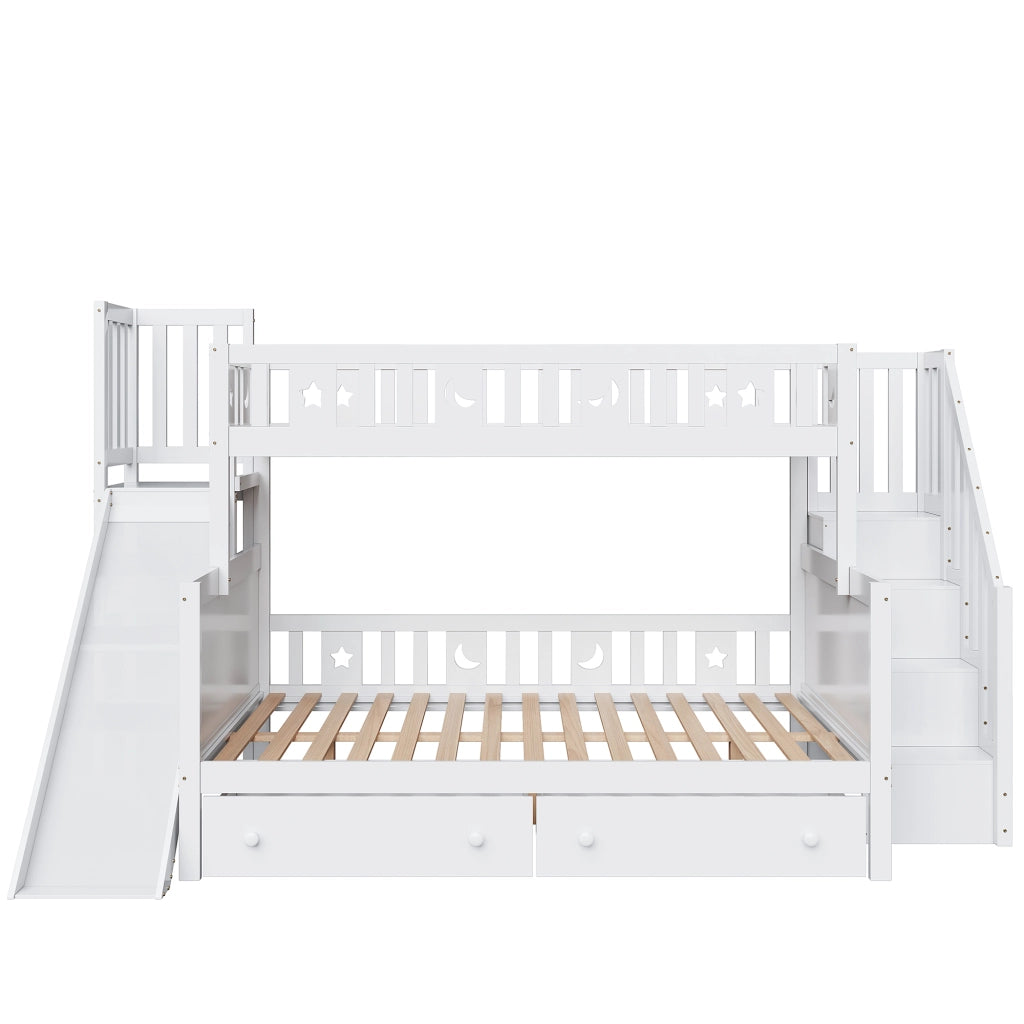 LETTO a castello con scivolo e scala 90x200/140x200 cm Legno massello Bianco