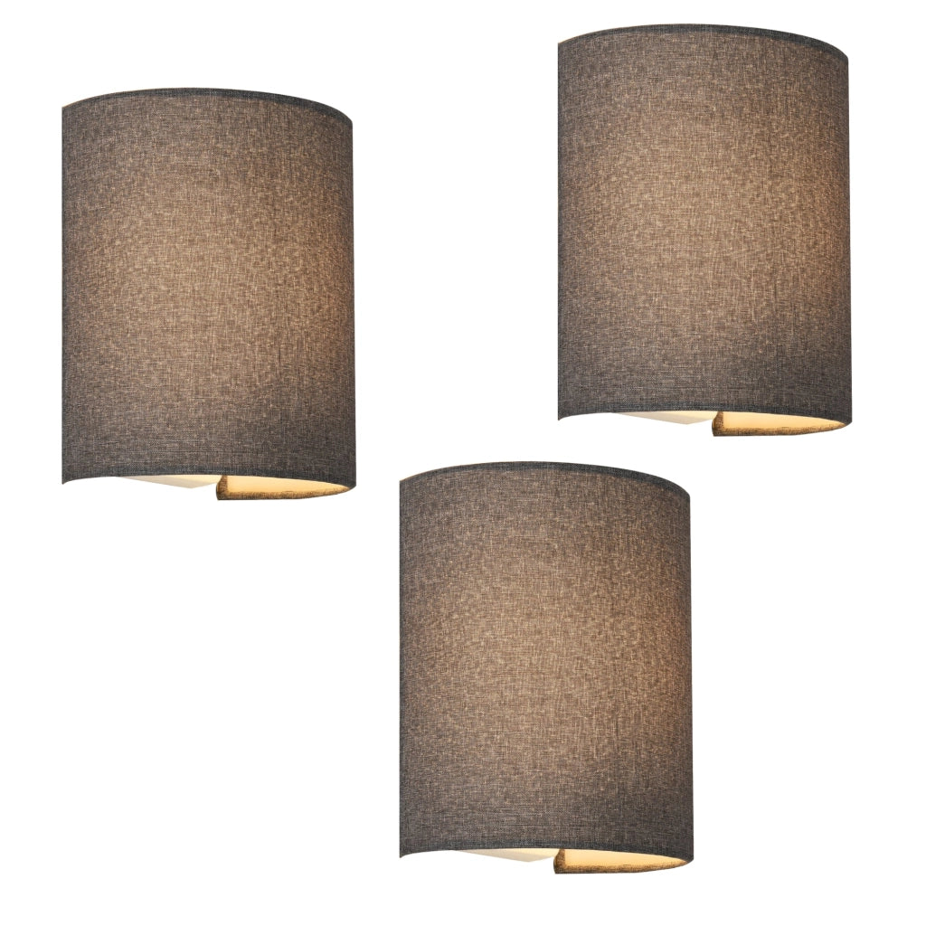 Set di 3 lampade da parete semicircolari E27 con paralumi in lino 20 x 18 x 13 cm grigio 03_0007353