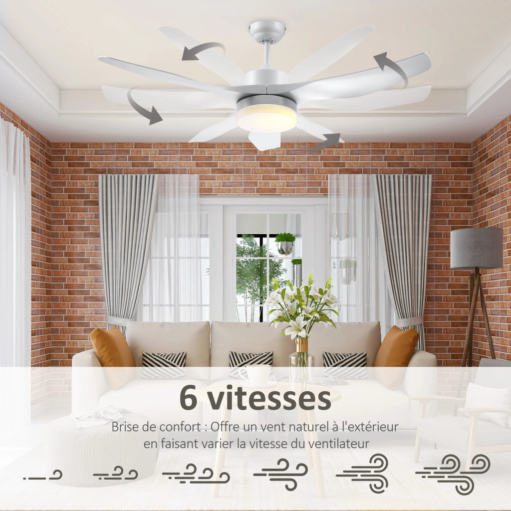 Ventilatore a Soffitto con Luce e Telecomando ¨C zephmum ¨C Bianco 132 cm