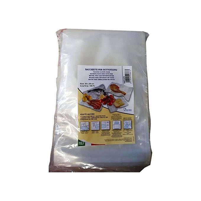 Magic Vac ANP1076 Sacchetti Sottovuoto 100 pezzi 20x30 cm Multistrato Senza BPA Goffrati per Congelatore Cottura e Bollitura