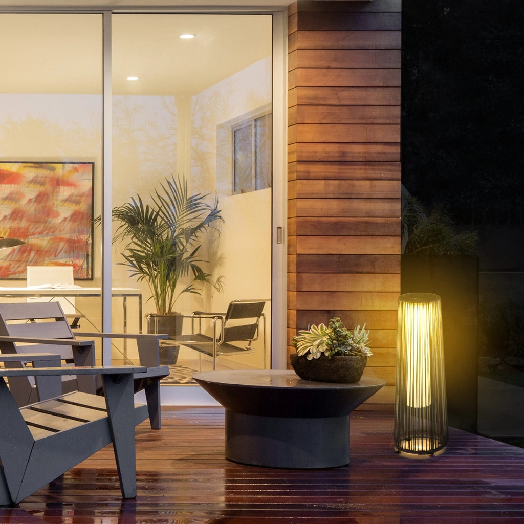 Lampada da giardino LED ¨C zephmum ¨C resina intrecciata colore marrone ?21.5x61cm
