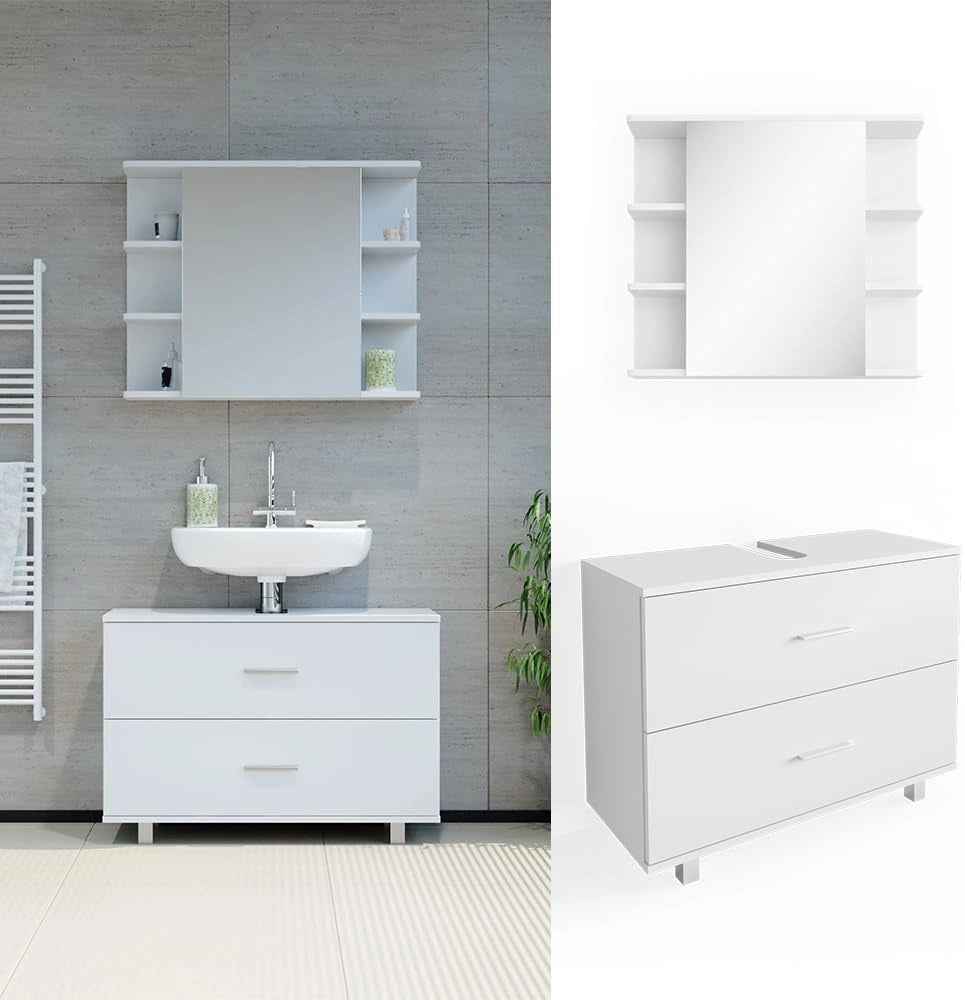 Set mobili bagno Ilias, Bianco, 80.2 cm, composto da specchio da bagno e mobile sottolavabo