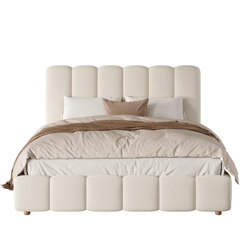 Letto matrimoniale contenitore 140x190 cm con sollevamento idraulico; velluto beige