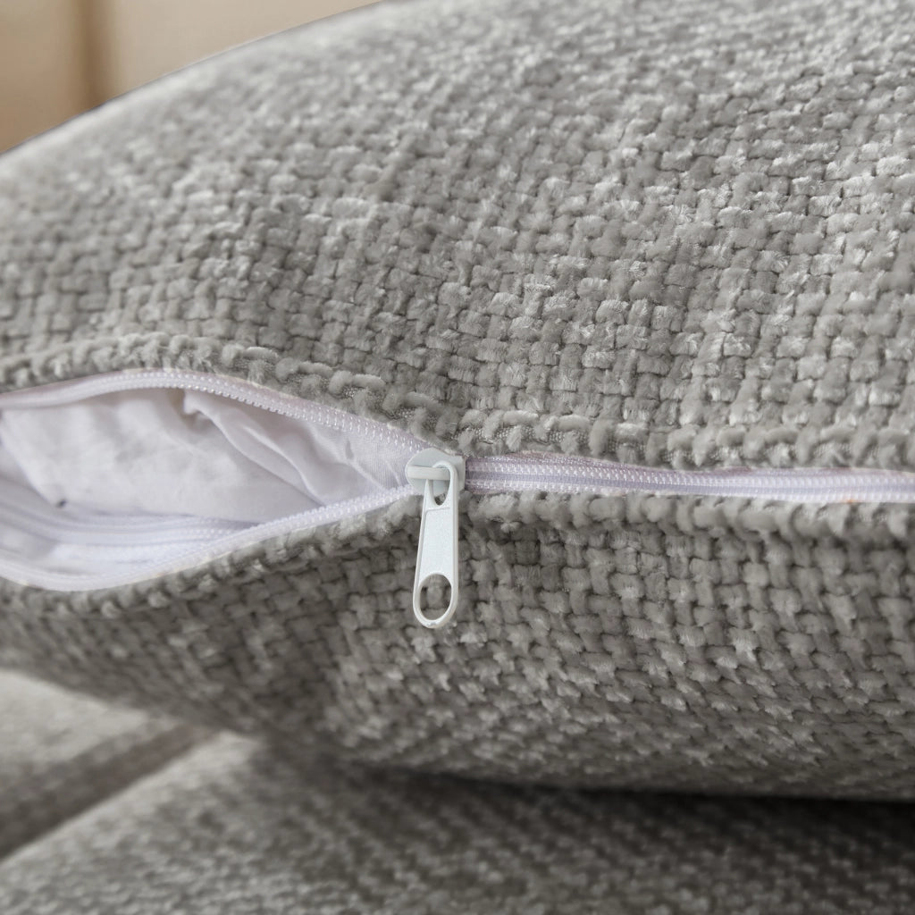Divano angolare ULEVR 263x132,5x68 cm in tessuto chenille grigio chiaro con tasca laterale