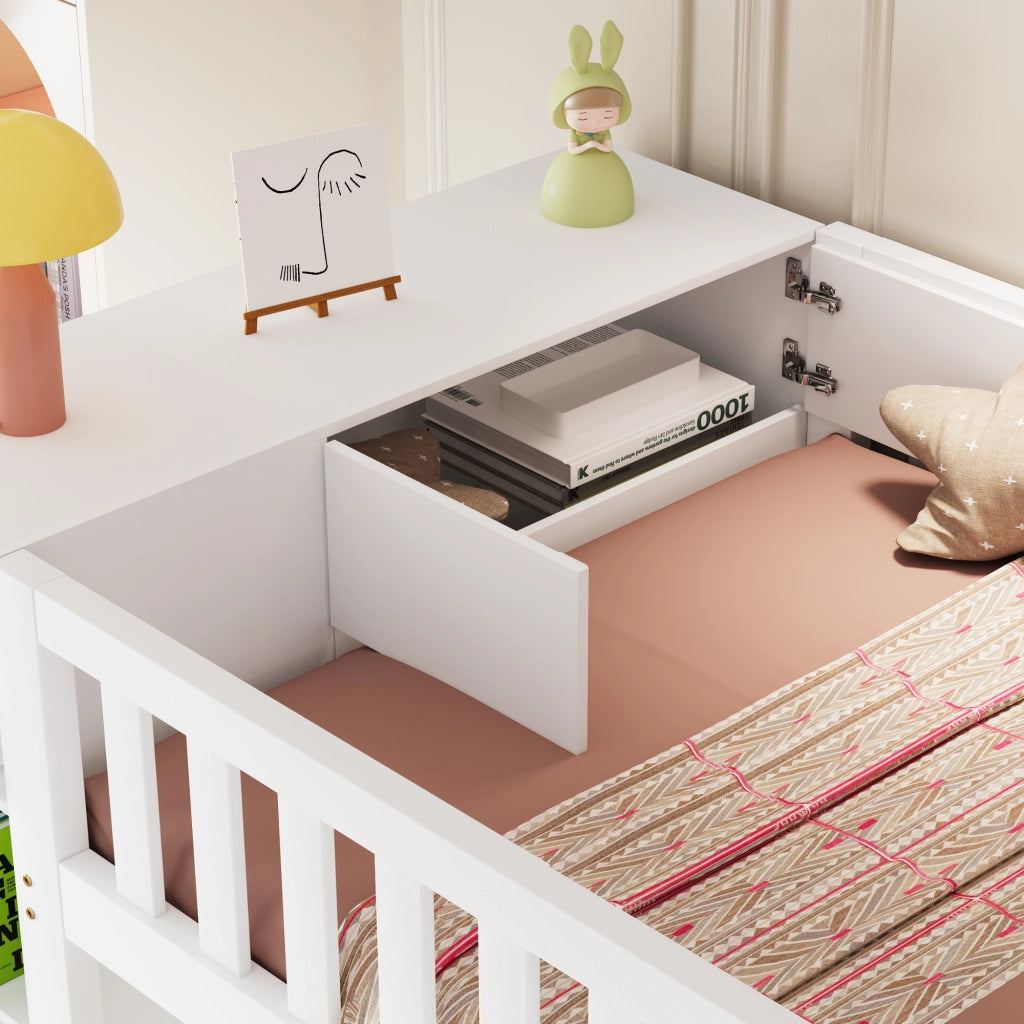 OKWISH Letto a soppalco 90×200 cm, Letto Singolo con Armadio, Mensole e Scala con Cassetti, senza Materasso, in Legno, Bianco