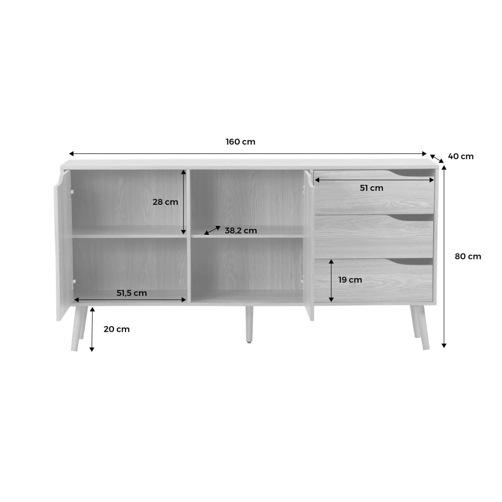 Credenza scandinava a 2 ante effetto legno di noce, 160cm, effetto