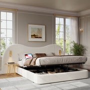 Letto imbottito con contenitore idraulico, USB e lampada, 180x200 cm, bianco bouclé