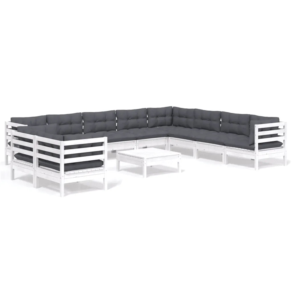 Set Divani da Giardino 11 pz con Cuscini Bianchi Legno di Pino 3096918