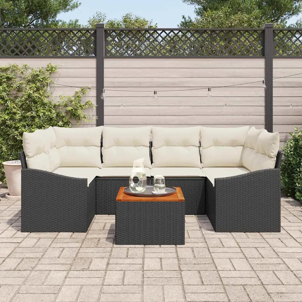 Set Divano da Giardino con cuscino 7 pcs Nero polyrattan 3347782