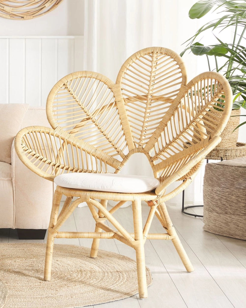 Sedia pavone poltrona in cotone rattan beige cuscino per sedile giardino esterno interno boho
