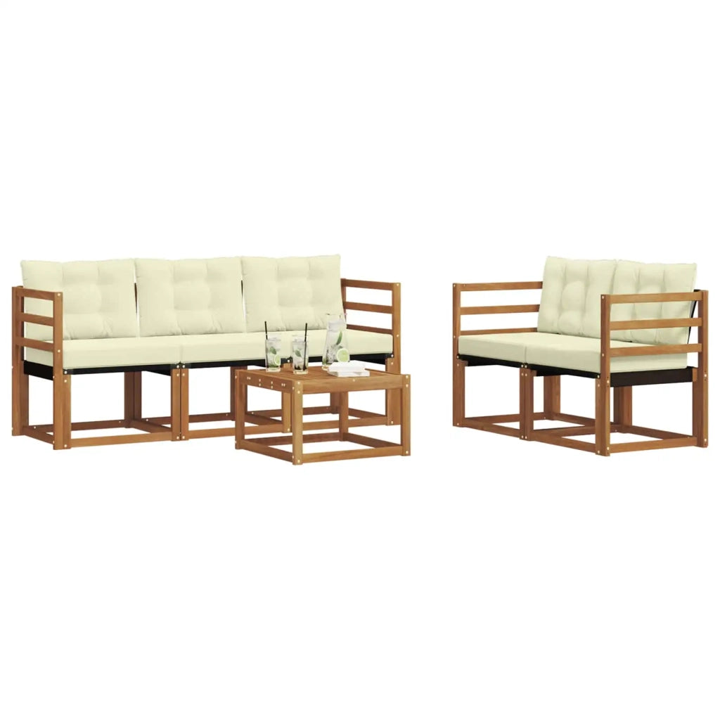 Set di divani da esterno con cuscino 6 pcs Naturale e Crema