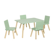 Set tavolo rettangolare per bambini in legno di pino con 4 sedie,