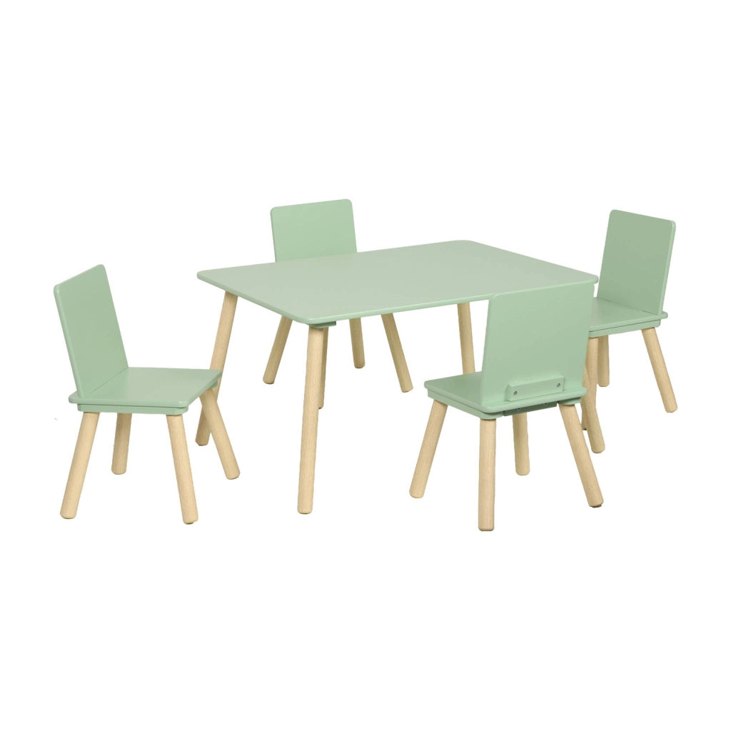 Set tavolo rettangolare per bambini in legno di pino con 4 sedie,