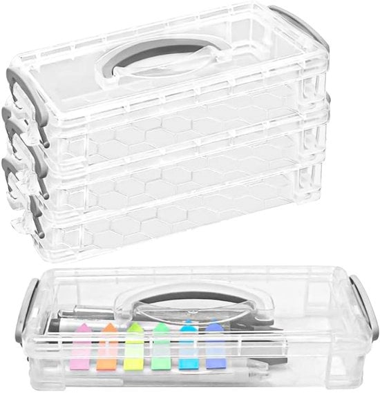 Penna 3 in 1 trasparente cassettina ripiegabile con manico portatile Cassa di archiviazione per articoli da ufficio Penna a stilo contenitore per piccoli oggetti Pennelli a olio per acquerelli Penna a sfera per disegno