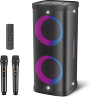 Macchina da Karaoke con Microfoni a Batteria e Illuminazione a Disco - Sistema PA Portatile con Batteria Ricaricabile