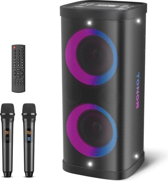 Macchina da Karaoke con Microfoni a Batteria e Illuminazione a Disco - Sistema PA Portatile con Batteria Ricaricabile