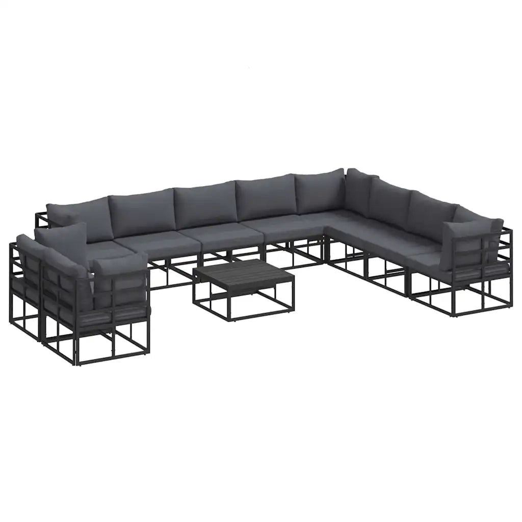 Set Divano da Giardino con cuscino 11 pcs Nero Alluminio