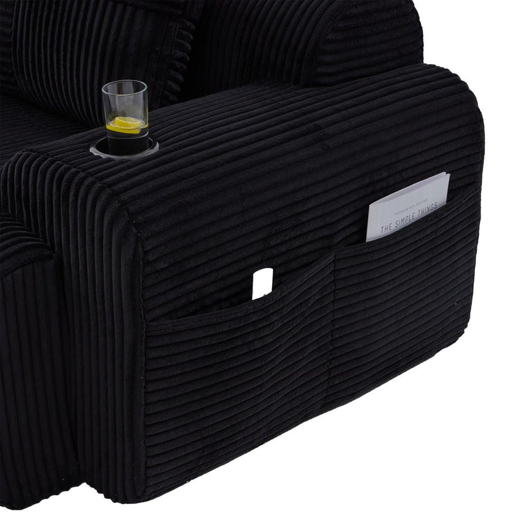 DIVANO modulare 2 posti 200x174x80 cm in velluto a coste nero con pouf