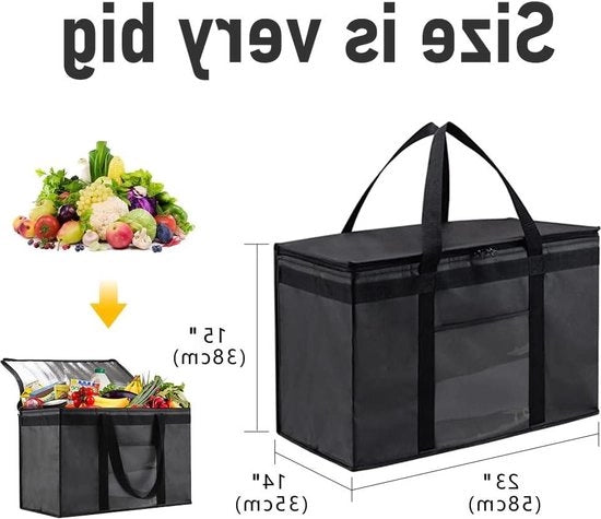 Borsa di consegna 80L con isolamento per alimenti per uso commerciale - Borsa di consegna pizza XXXL per alimenti caldi e freddi - Grande capacità borsa di riscaldamento riutilizzabile - Nero Borsa di consegna