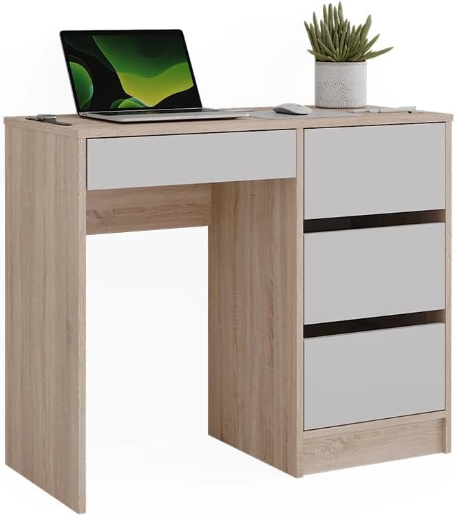 Scrivania Sherry, Bianco/Sonoma, 90 x 40 cm con cassetti
