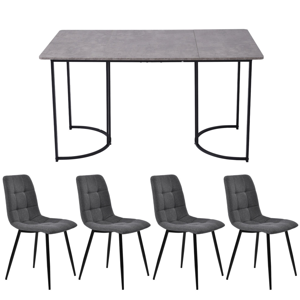 Tavolo da pranzo con 4 sedie, piano con motivo marmo, struttura in metallo, per cucina e sala da pranzo, grigio