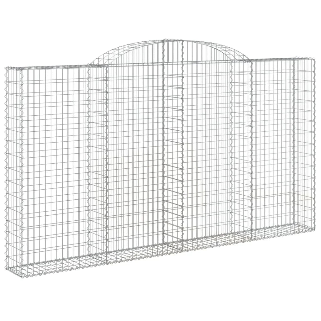 Cesto gabbione recinzione a gabbia muro di contenimento ad arco 300 x 30 x 160/180 cm ferro zincato argento 02_0040052