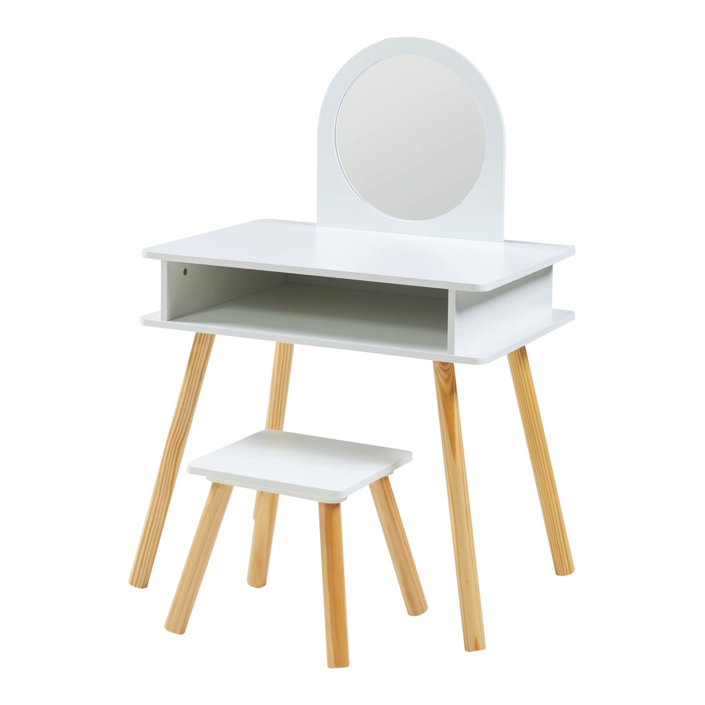 Set Ovanåker di Tavolo da Trucco e Sgabello per Cameretta - Bianco/Naturale [en.casa]