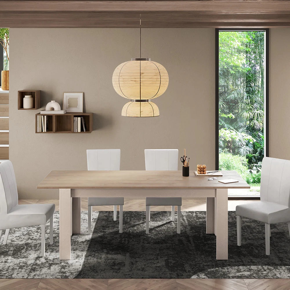 Tavolo da pranzo allungabile L 137 (+48) x P 90 x H 79 Linea MONACO, realizzato in legno 100% MADE IN ITALY, design moderno per cucina, sala da pranzo, soggiorno colore Cashmere/Rovere