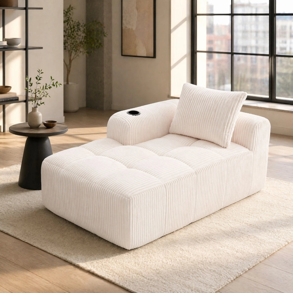 DIVANO Compatto con tasche laterali e portabicchieri 158x93x61 cm Corduroy Beige